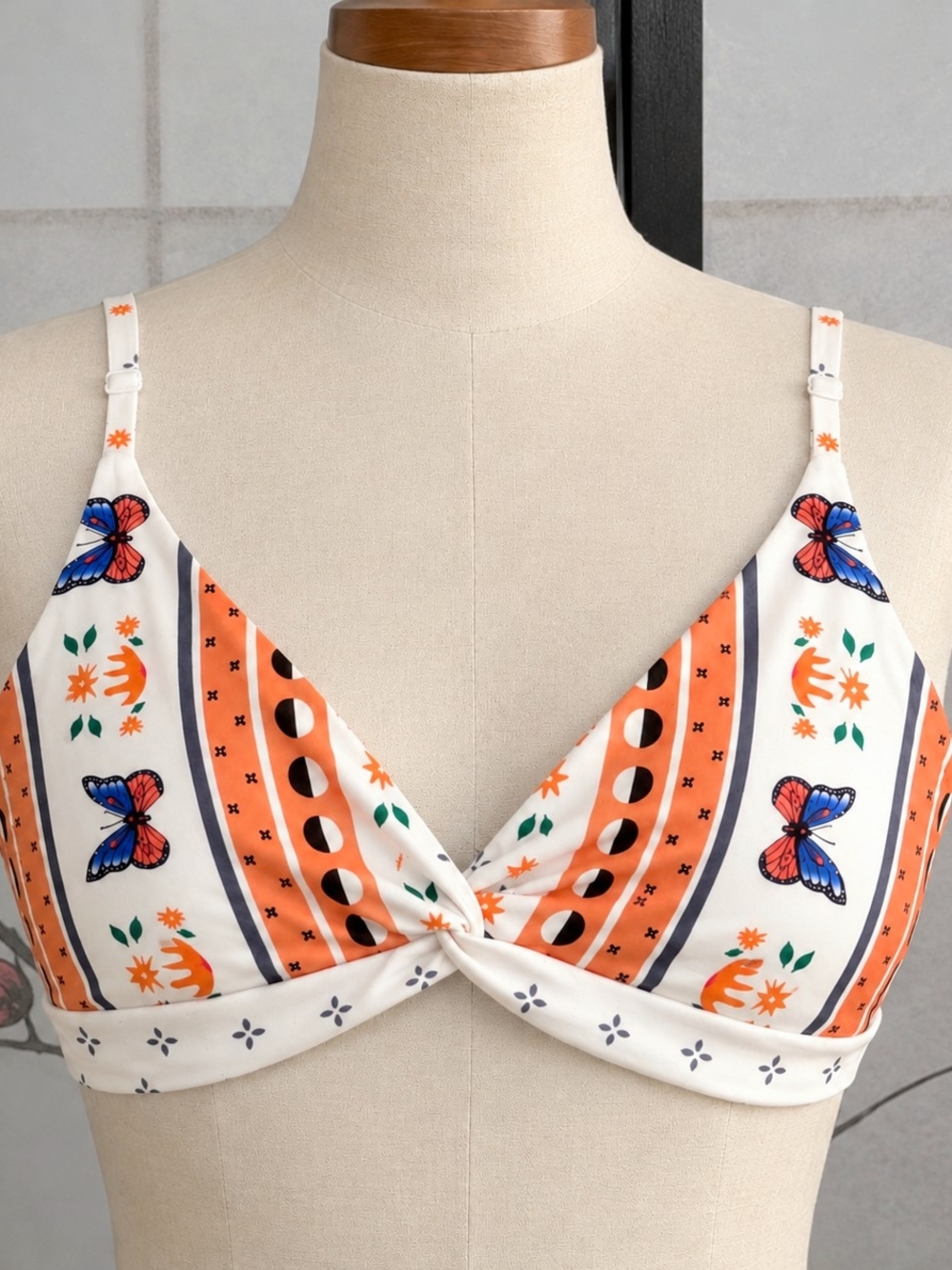 CBR NWT Butterfly Print Bralette Crop Top Orange White Size XL